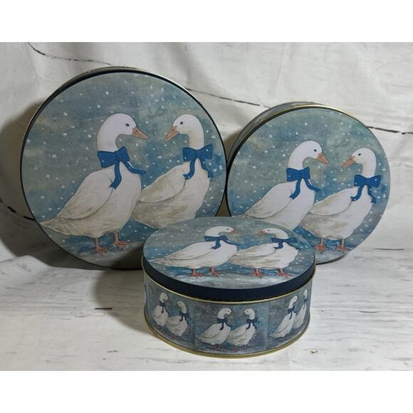 Set of 3 Vintage Round Geese Goose Metal Nesting Tins GUC - Picture 7 of 7